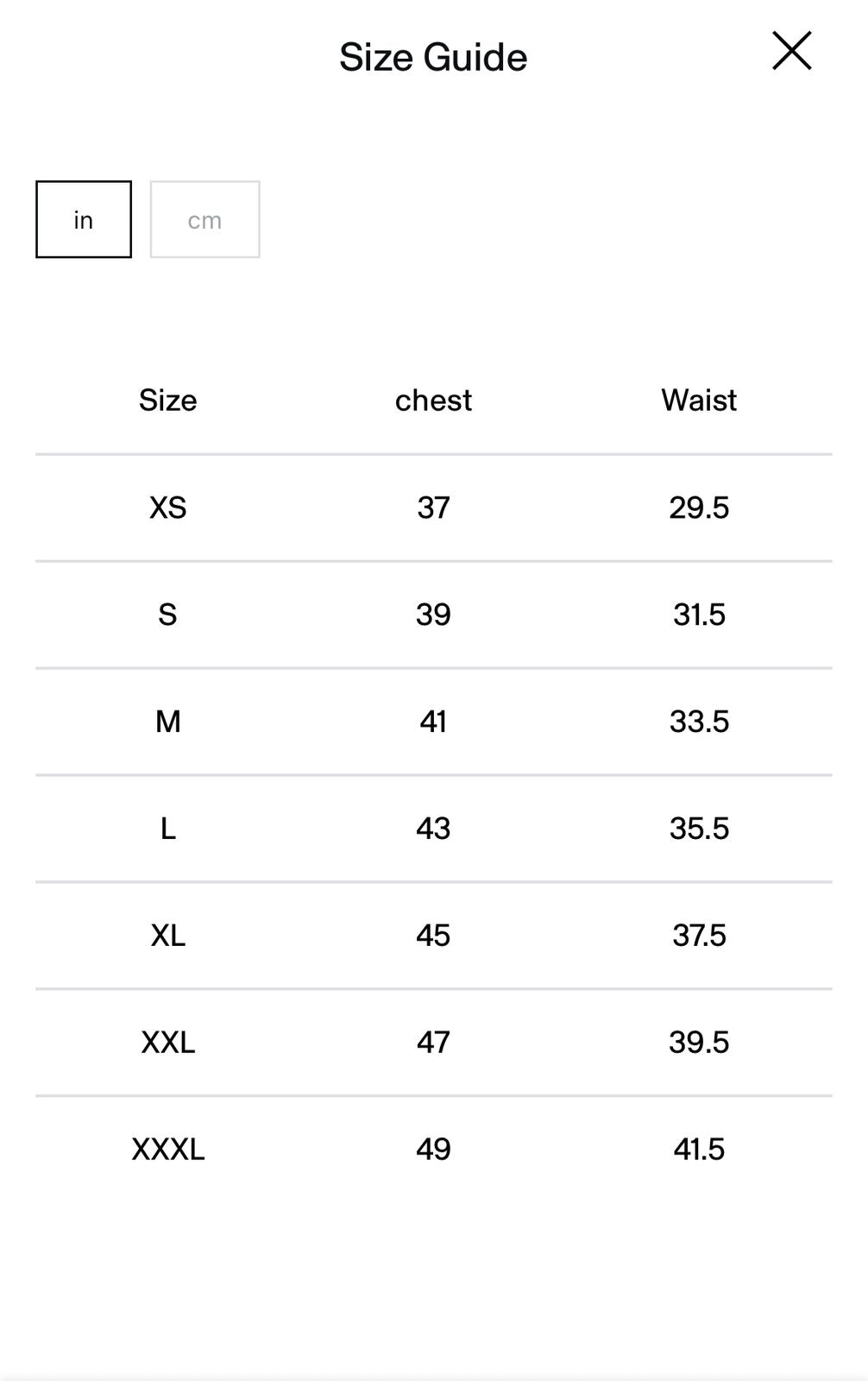 Fade Graphic Long Sleeve, GS black size chart in inches