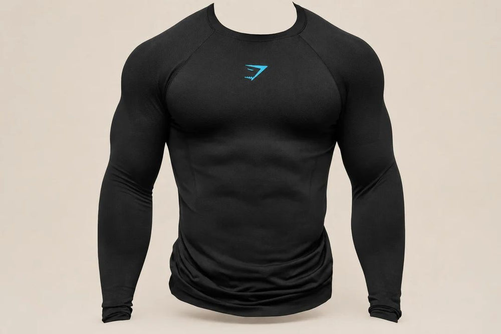 Gymshark Onyx 5.0 Seamless Long Sleeve, Midnight black / Black, front view